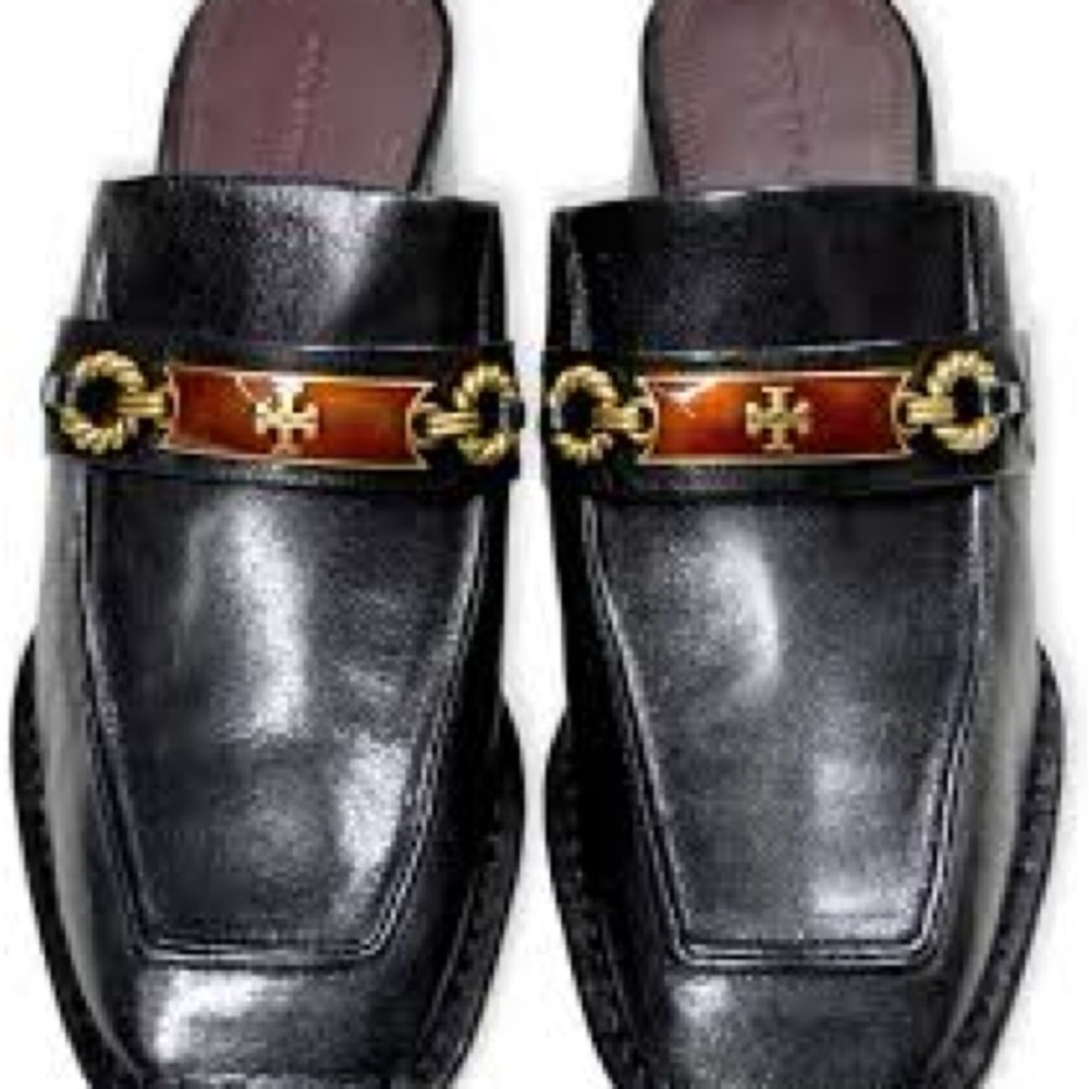 Tory Burch Black Leather Men's Loafers with Gold and Brown Detail